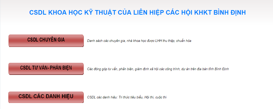 Màn hình chính các phân hệ chức năng